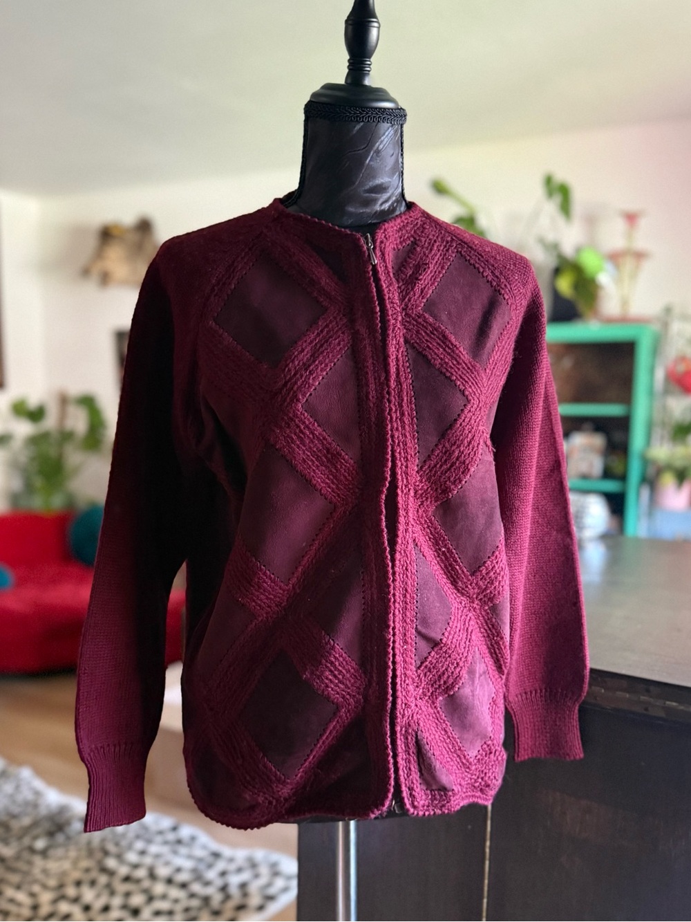 Joyce Vintage 1940s  Burgundy Zip-Front Sweater